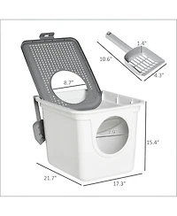 Aostirmotor Cat Litter Box with Top Exit in White