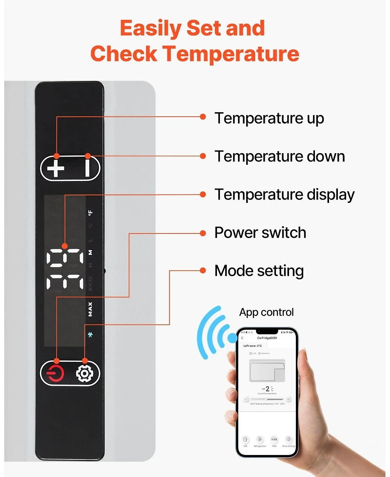 Mecale 42.3QT/40L Car Refrigerator Freezer, -4°F to 68°F, 12/24V Dc & 100-240V Ac, Portable Compressor Cooler