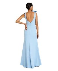 Mac Duggal Women's Petite Sleeveless V Neck Bow Detail Mermaid Gown