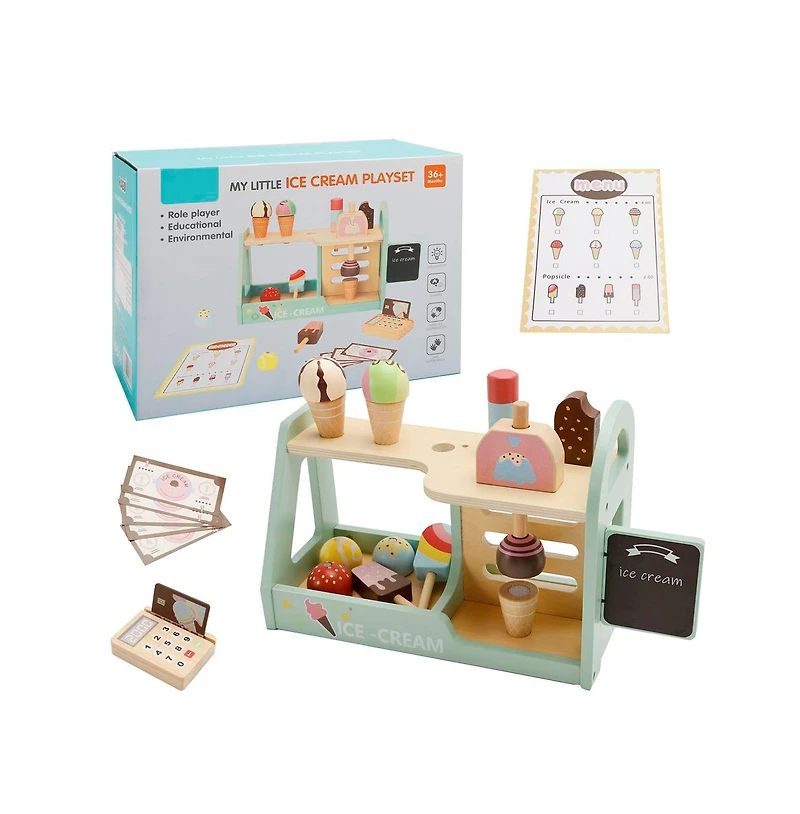 Bruce & Shark Wooden Ice Cream Shop Playset for Kids, Encourages Creative Role-Play