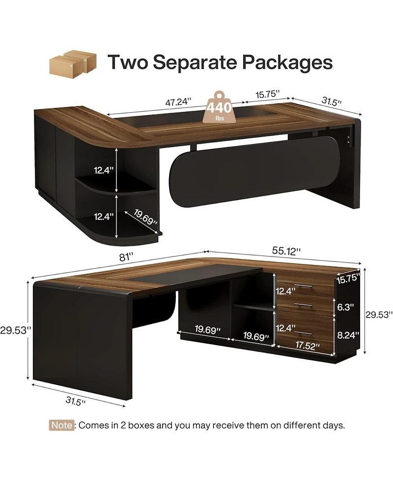 Tribesigns 81-Inch L-Shaped Office Desk, Large Commercial Office Desk with Drawers and File Cabinet, Modern Professional Business Furniture