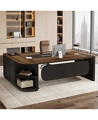 Tribesigns 81-Inch L-Shaped Office Desk, Large Commercial Office Desk with Drawers and File Cabinet, Modern Professional Business Furniture