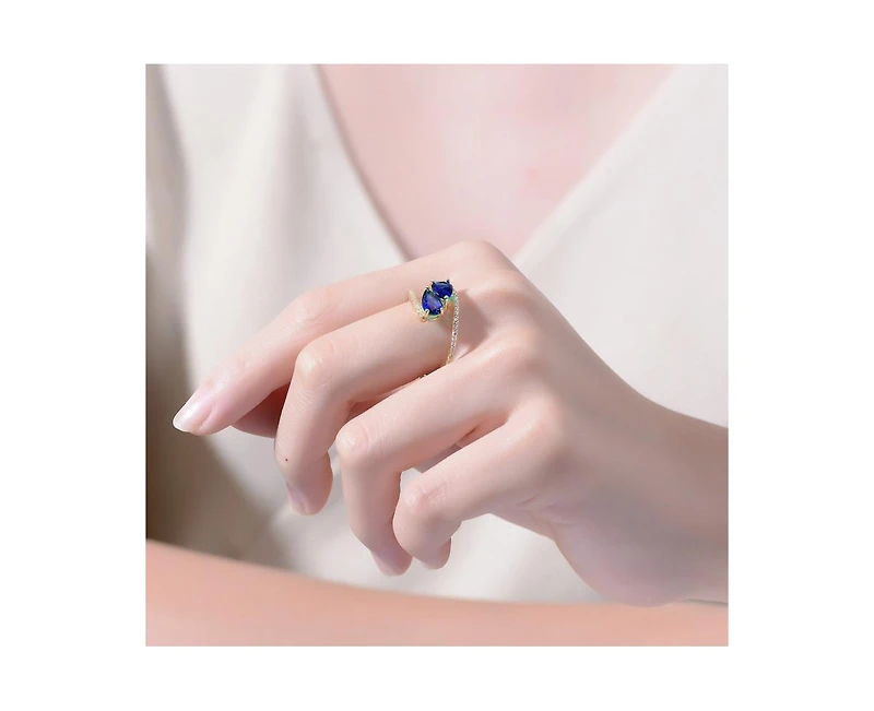 Genevive Elegant 14K Gold Plated Double Pear Cubic Zirconia Bypass Ring