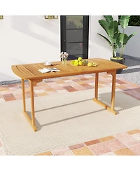 Slickblue Outdoor 63 Inch Dining Table, Slatted Surface with Umbrella Hole