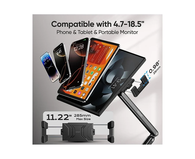 Urmust Tablet Mount for Desk Adjustable iPad Stand Holder, 360° Rotation Tablet Arm for 4.7"-18.5" Device