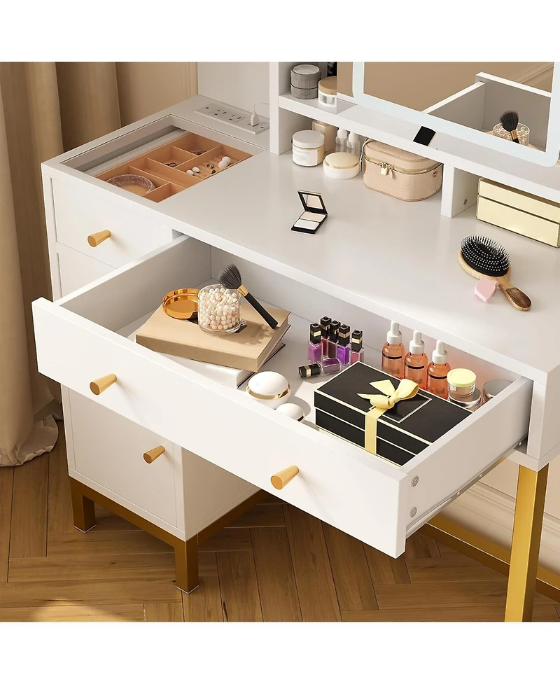 White Vanity Desk Mirror and Lights Makeup Desk Dressing Table for Bedrooms, Apartments, Easy to Assemble