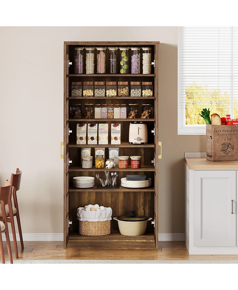 Tribesigns 71" Tall Kitchen Pantry Cabinet with Doors and Adjustable Shelves, Modern Rustic Storage Cabinet Wooden Cupboard, Brown