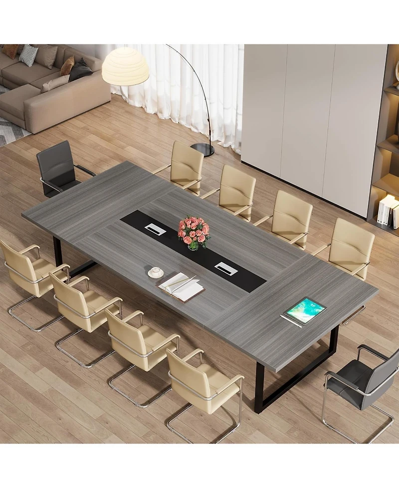 Tribesigns 94.5-Inch Conference Table for 10 People, Industrial 8 Ft Meeting with Two Grommets Home Office, Studio, Business