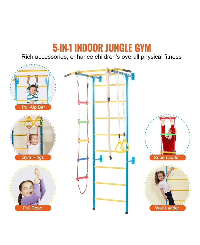Mecale 5-in-1 Indoor Jungle Gym, Swedish Ladder Set w/ Pull-Up Bar, Rope Ladder & Rings, 220-Lb Capacity
