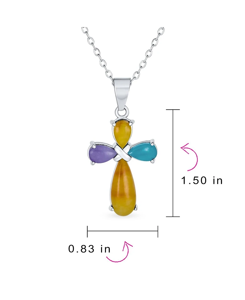 Bling Jewelry Cabochon Multi Color Jade Cross Pendant Necklace .925 Sterling Silver