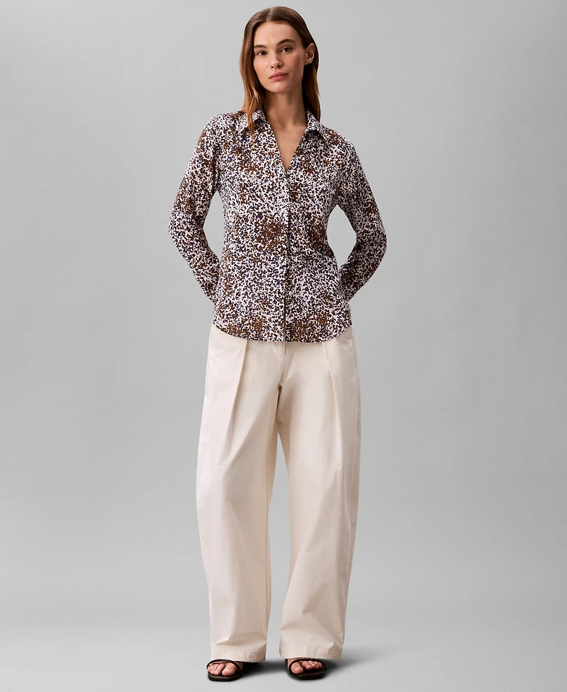 Calvin Klein Women's Textured Print Slim Button-Down Shirt