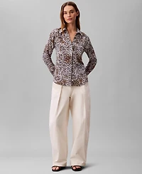 Calvin Klein Women's Textured Print Slim Button-Down Shirt