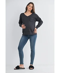 Hello Miz Maternity V Neck Long Sleeve Front Pocket Sweatshirt