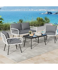 Gaomon Patio Furniture Set, 2 Pe Wicker Chairs with loveseat & Glass Top Coffee Table, Outdoor Couch Set with 5mm Cushions for Balcony