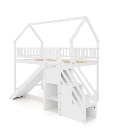 Costway Twin Over Bunk Bed with Slide & Staircase Storage Compartments