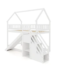 Costway Twin Over Bunk Bed with Slide & Staircase Storage Compartments