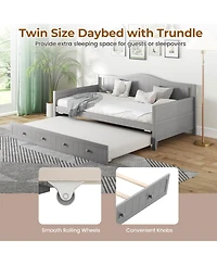 Costway Twin Size Daybed with Trundle Solid Wood Sofa Bed with Slats Support Guest Bed