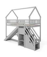 Costway Twin Over Bunk Bed with Slide & Staircase Storage Compartments