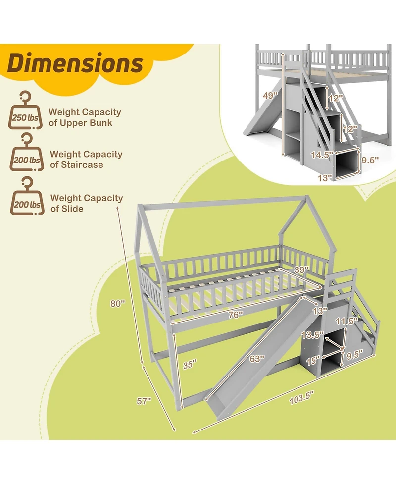 Costway Twin Over Bunk Bed with Slide & Staircase Storage Compartments