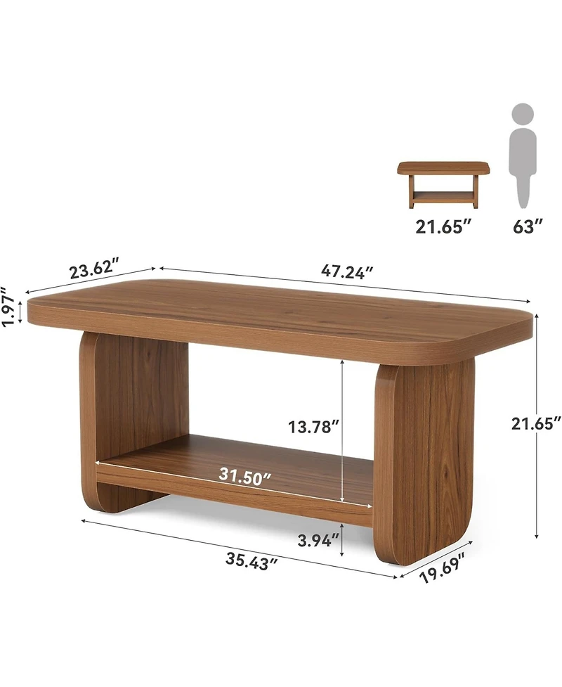 Tribesigns 47-Inch 2-Tier Coffee Table with Storage and Safe Rounded Corners Farmhouse Style