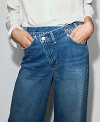 Mango Women's Crossover Waistband Wide-Leg Mid-Rise Jeans