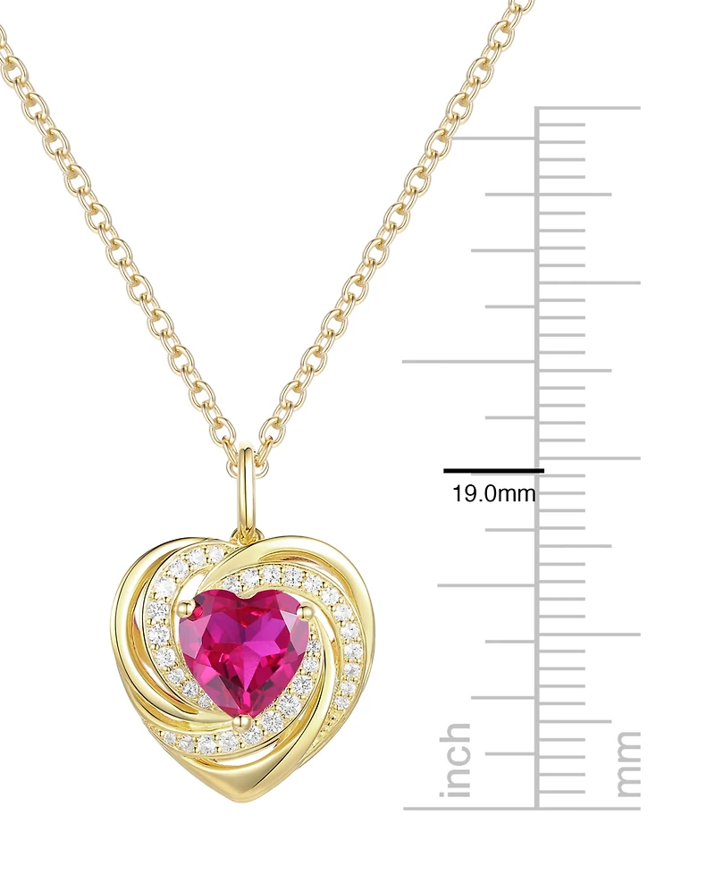 Macy's Lab-Grown Ruby (1.1 ct. t.w.) and White Sapphire (0.03) Heart Pendant Necklace in 14k Gold Over Sterling Silver (Also Available in Amethyst)