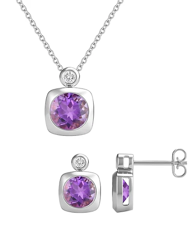 Macy's 2-Pc. Amethyst (2.5 ct. t.w.) And Lab-Grown White Sapphire (0.1 Earrings Necklace Set 14k Gold Over Sterling Silver (Also Avai