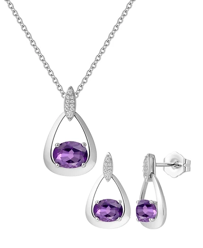 Macy's 2-Pc. Ruby (3.5 ct. t.w.) And Lab-Grown White Sapphire (0.03 Earrings Pendant Set Sterling Silver (Also Available Opal, Ame