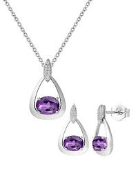 Macy's 2-Pc. Ruby (3.5 ct. t.w.) And Lab-Grown White Sapphire (0.03 Earrings Pendant Set Sterling Silver (Also Available Opal, Ame