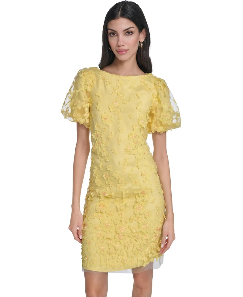 Eliza J Petite Boat Neck Puff-Sleeve Shift Dress