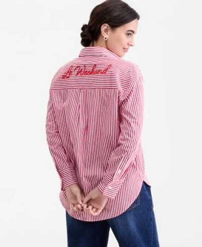 On 34th Womens Embroidered Oversized Poplin Shirt Macys Exclusive