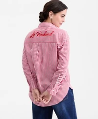 On 34th Womens Embroidered Oversized Poplin Shirt Macys Exclusive