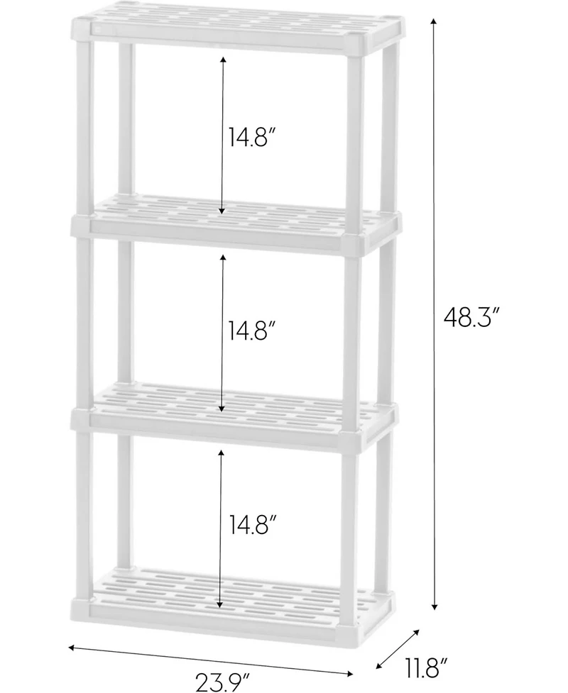 Iris Usa 4-Tier Light Duty Plastic Shelf 200lb Capacity, Medium Modular Shelving Unit Storage Organizer, White