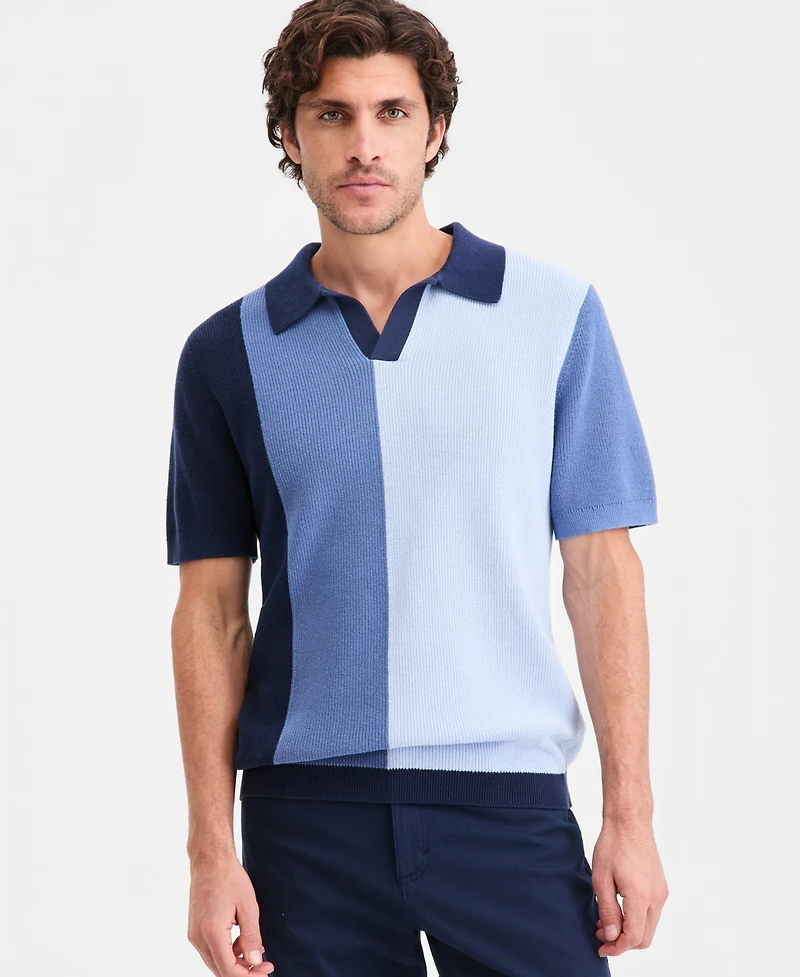 Alfani Men's Cotton Colorblocked Johnny Collar Sweater, Macy's Exclusive