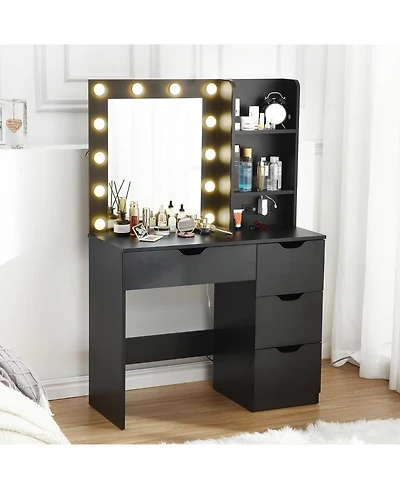 Gaomon Modern Vanity Makeup Desk Vanity Mirror Built-in Lights 4 Drawers for Bedrooms, Apartments, Easy to Assemble