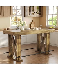 Tribesigns 63-Inch Industrial Bar Table with Metal Footrest, Kitchen Pub Table with Sturdy and Heavy Duty X-Base