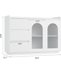 gaomon Sideboard Buffet Cabinet with Glass Door, Modern Storage Cabinet with Led Lights, 3 Drawers and Adjustable Shelves