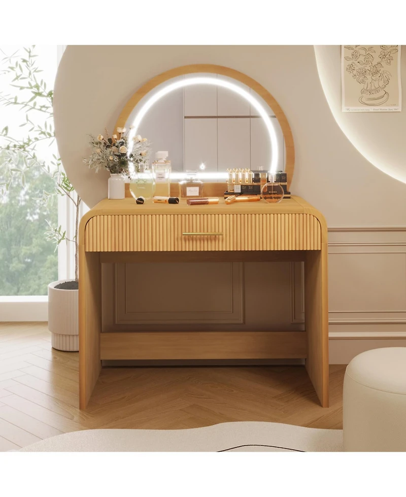 Streamdale Furniture Streamdale 39" Lighted Mirror Vanity Table - Natural