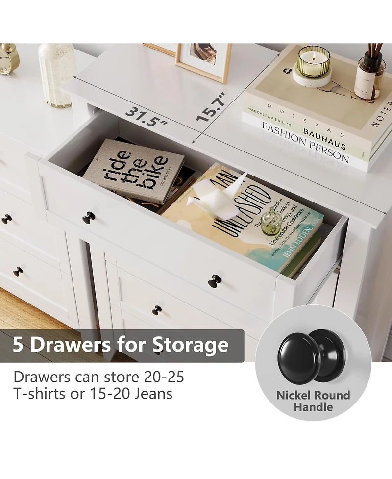 Gaomon 5 Drawer Dresser, Wooden Chest of Drawers for Office