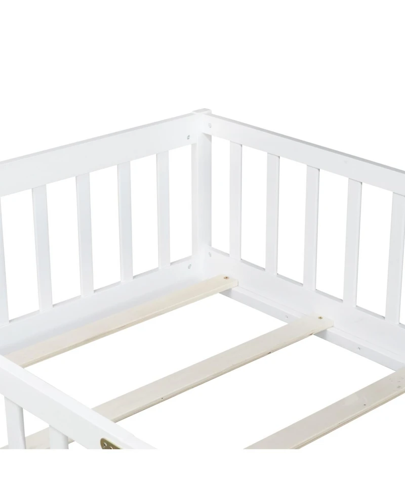 Streamdale Furniture Twin Floor Bed with Fence & Door, White