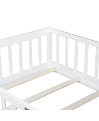 Streamdale Furniture Twin Floor Bed with Fence & Door, White