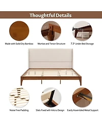 Streamdale Furniture Solid Bamboo Platform Bed with Upholstered Headboard