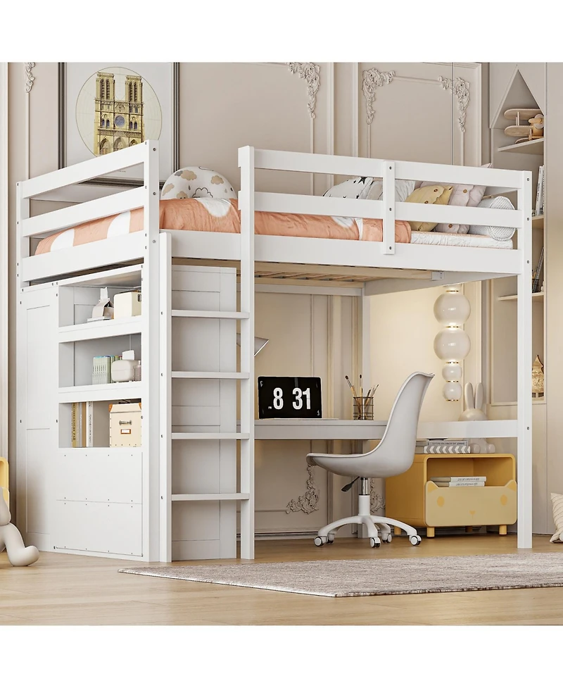 Streamdale Furniture Wood Full Size Loft Bed with Built-in Wardrobe, Desk, Storage Shelves and Drawers