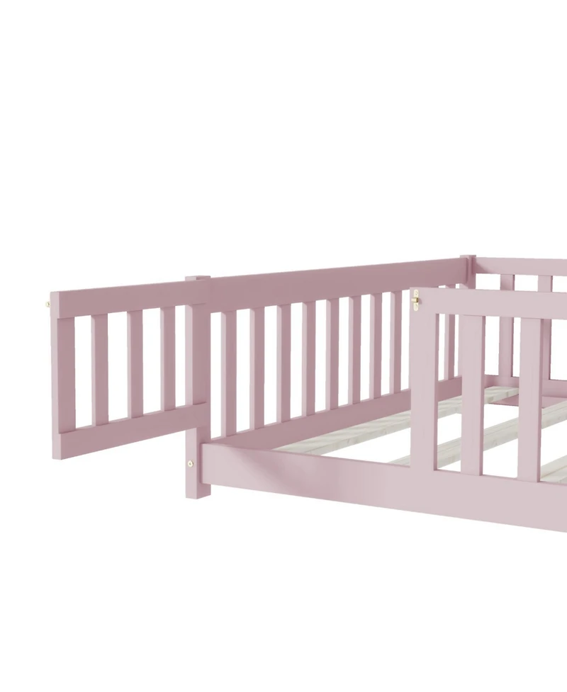 Streamdale Furniture Rubberwood, Engineered wood Full Size Floor Bed with Fence & Door