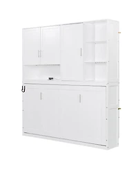 Streamdale Furniture Twin Size Wall Murphy Bed with Cabinet, Shelves, Light & Usb
