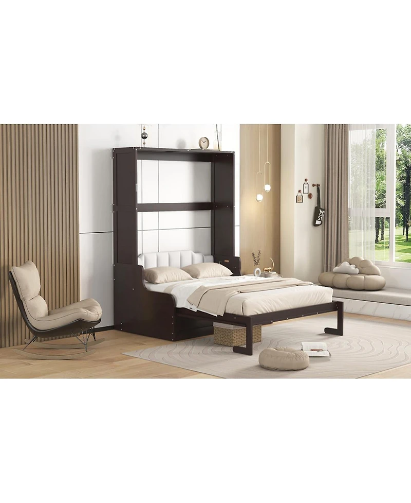 Streamdale Furniture Queen Size Murphy Bed Wall Bed with Cushion, Espresso