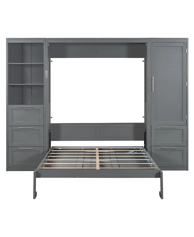 Streamdale Furniture Queen Size Murphy Bed Wall Bed with Closet, Drawers and Shelves, Gray