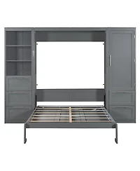 Streamdale Furniture Queen Size Murphy Bed Wall Bed with Closet, Drawers and Shelves, Gray