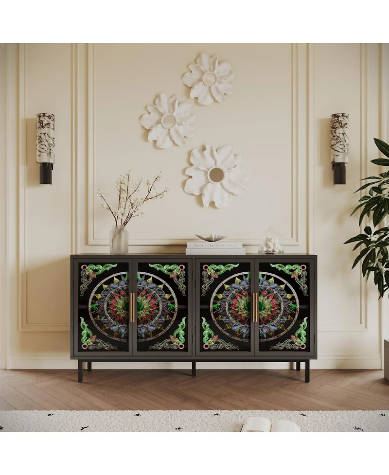 Streamdale Furniture Streamdale Decorative 4-door cabinet with painted glass and metal frame