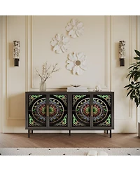 Streamdale Furniture Streamdale Decorative 4-door cabinet with painted glass and metal frame